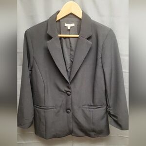 Skies Are Blue Women's Gray Blazer Rouched Sleeves Size Medium GREAT SHAPE!